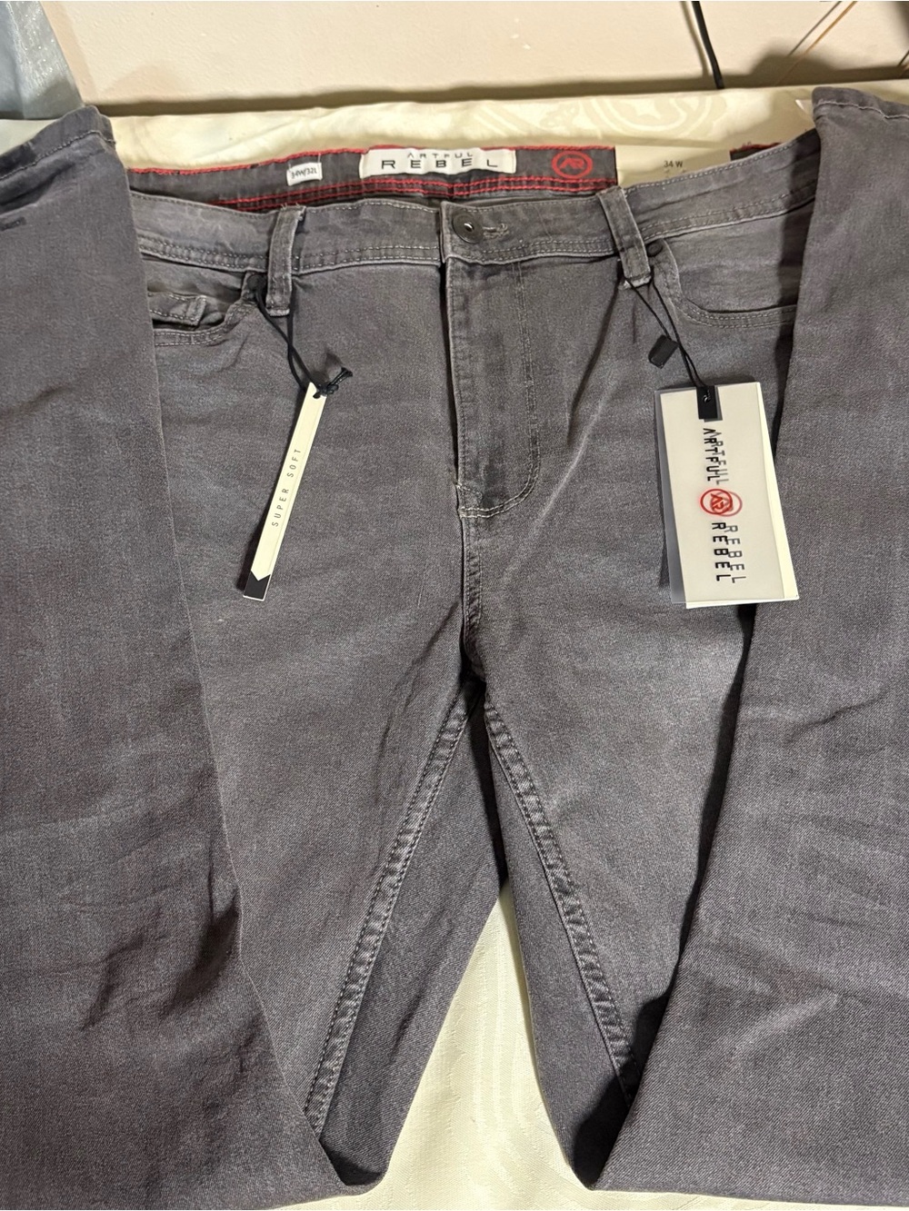 NWT Artful Rebel Men's Gray Stretch Jeans 34x32 Super Soft